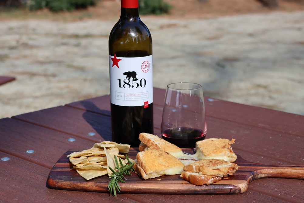 Three cheese grilled cheese sandwich with Reserve Cabernet Sauvignon