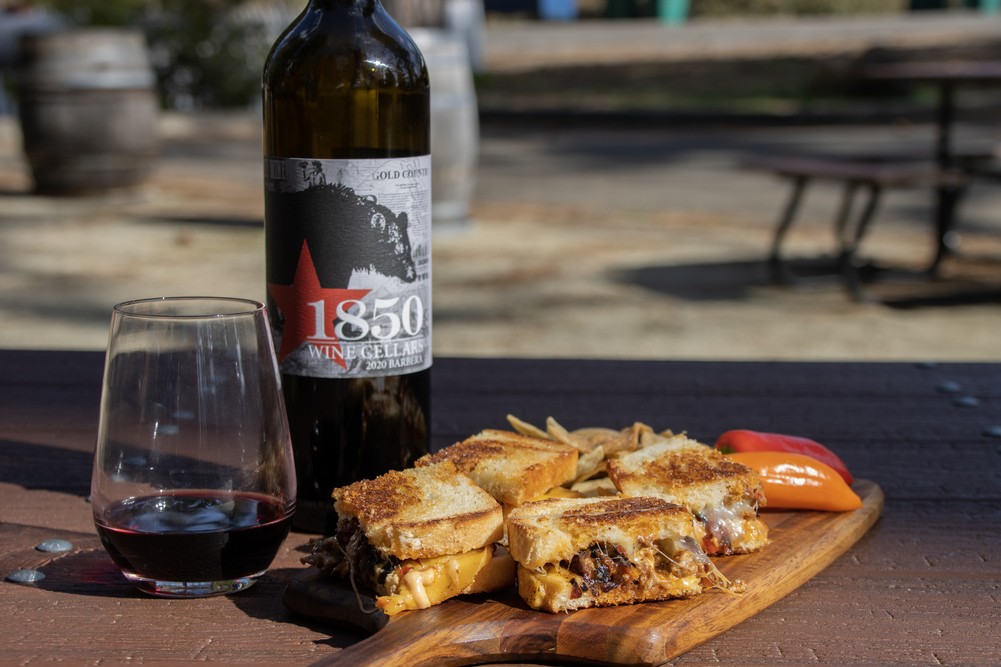 Grilled cheese sandwich with 2020 Barbera